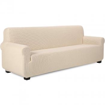 TIANSHU Funda de sofá 4 plazas Tejido Jacquard de poliéster y Elastano Fundas de sofá Suaves duraderas（4 plazas，Marfil）