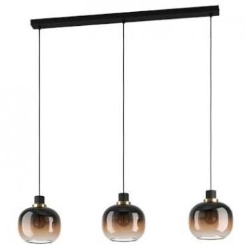 Lámpara Colgante Lineal Oilella Tres Luces E27 Caramelo Metal y Vidrio 95x19 cm