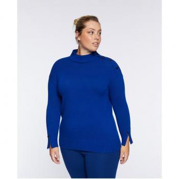 Jersey de mujer con botones en forma de estrella en los hombros y cuello alto de canalé