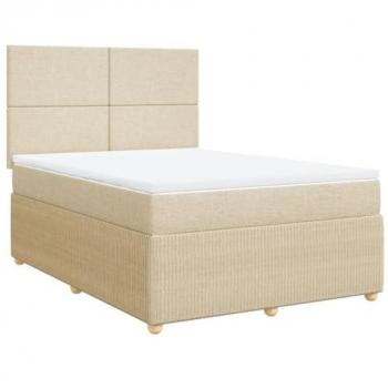 Cama Box Spring con Colchón de Tela Color Crema 140x190 cm