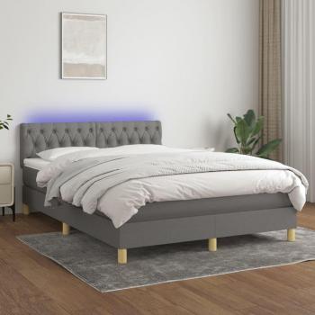 Colchón box spring suave con luces LED en tela gris oscuro 140x190 cm