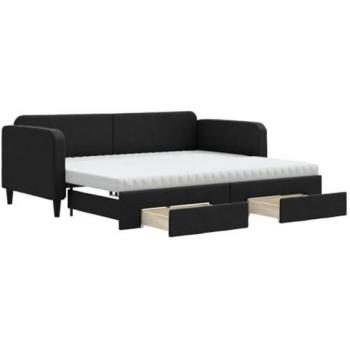 Sofá cama nido con cajones tela negro 90x200 cm