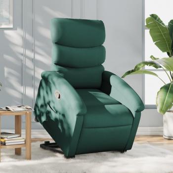 Sillón reclinable elevable de tela verde oscuro Vidaxl con características de reclinación y elevación, tapizado en tela de color verde oscuro