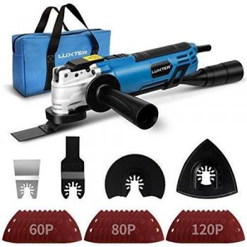 Multiherramienta oscilante 300 W con 5 acoplamientos, 30 Hojas de Lija y bolsa, 230 V, 6 Velocidades ajustables, para extracción, raspado, corte, pulido
