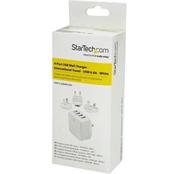StarTech.com Travel USB Wall Charger - 4 Port - White - Universal Travel Adapter - International Power Adapter - USB Charger