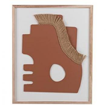 Cuadro Étnico de Madera y Fibra para Decoración de Pared 40x2x60 cm