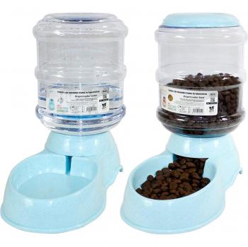 Dispensador de Agua Automático para Mascotas de Gatos/Perros 3.5L x 2 Piezas Dispensador Comida y Agua de Perros (Bebedero+Comedero) Azul