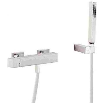 Tres Cuadro Exclusive Monomando Ducha Ducha de Mano Anticalcárea con Soporte Orientable y Flexo Satin.