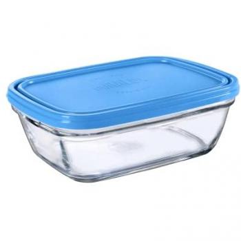 Fiambrera Rectangular Duralex Freshbox Azul 1,1 L con Tapa de Plástico, Cristal Ultra Resistente, Compatible con Microondas y Lavavajillas