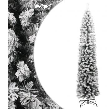 Slim Artificial Christmas Tree with Flocked Snow Green 210 cm PVC