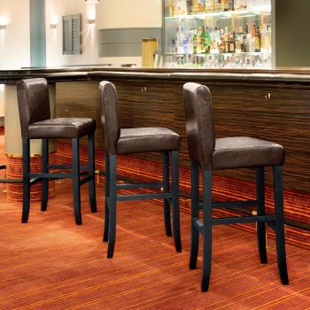 Taburete de bar Tectake de poli piel con patas de madera maciza lacadas en brillo, ergonómico para confort óptimo en espacios largos, calidad superior y excelente acabado