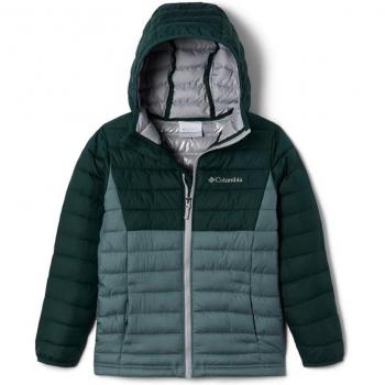 Columbia Chaqueta Powder Lite™ Juvenil Verde con capucha, ligera, resistente al agua, aislamiento sintético, diseño juvenil