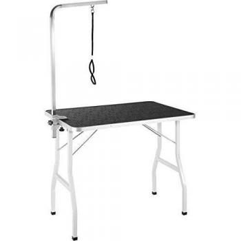 Mesa de Aseo para Mascotas con Brazo Desmontable y Ajustable, Superficie de Goma Antideslizante y Antiarañazos - Capacidad 60 kg