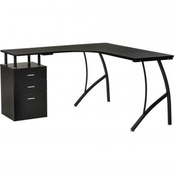 HOMCOM Escritorio Esquinero para Ordenador en Forma de L con 3 Cajones Mesa Moderna para Oficina Estudio 143,5x143,5x76 cm Negro