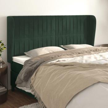 Cabecero de terciopelo verde oscuro con orejas, dimensiones 203x23x118/128cm