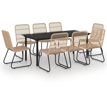 9-Piece Poly Rattan and Glass Outdoor Dining Set