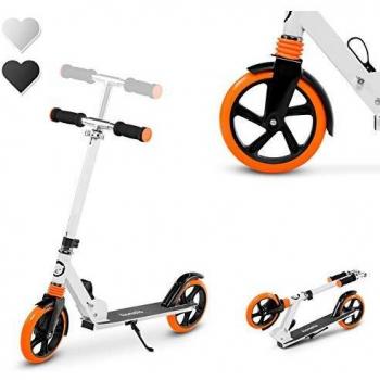 Scooter Plegable Lionelo Luca Blanco/Naranja, Ligero (4kg), Amortiguador, Para Niños y Adolescentes hasta 100kg, Manillar Ajustable, Ruedas de 20cm