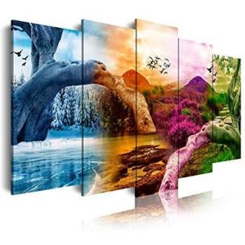 DekoArte 521 - Cuadros Modernos Impresión de Imagen Artística Digitalizada | Lienzo Decorativo para Salón o Dormitorio | Estilo Paisaje Cuatro Estaciones del año Montañas Árboles | 5 Piezas 150x80cm