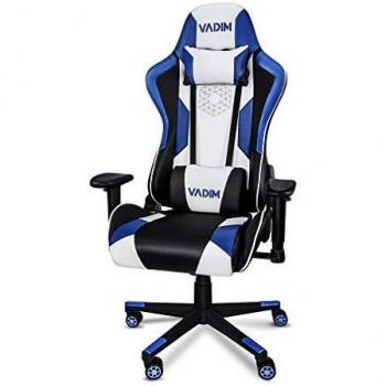 VADIM Sillas Gaming Ergonómica Azul, Racing Silla de Escritorio de Oficina Gamer Regulable, Silla Giratoria de Oficina con Reposacabeza Apoyo y Cojín Lumbar