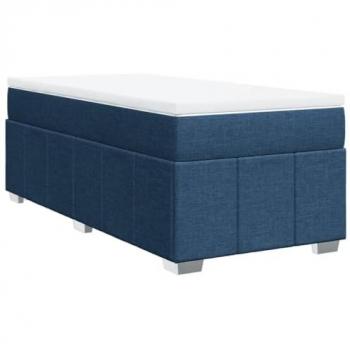Cama box spring con colchón de muelles en tela azul 80x200 cm