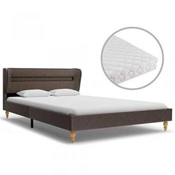vidaXL Cama Matrimonio Luz LED Estructura Acero + Colchón Funda + Somier Láminas Cabecero Tapizada Tela 140x200 cm MDF Patas Madera Maciza Gris Topo