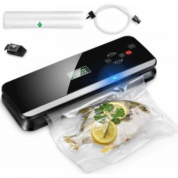 Envasadora al Vacío de Alimentos, Kealive 4 en 1 Sellador al Vacío Automático, Pantalla Táctil LCD, Secos y Húmedos, Dos Velocidades, con Bolsas, Cortador e Manguera de Succión de Aire, 120W, Negro