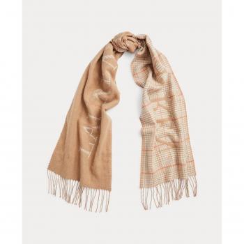 Bufanda de mujer Lauren Ralph Lauren reversible en color camel con diseño bicolor y logo jacquard