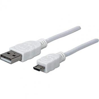 Cable USB Manhattan 324069 - Cable de datos USB versión 2.0 tipo A a Micro B en bolsa PVC de 1.8 metros, color blanco