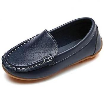 Vorgelen Mocasines de Cuero para Niños Moda Casual Zapatos del Barco Chicos Chicas Linda Comodidad Loafers Antideslizante Zapatos para Caminar/Azul Oscuro 29 EU=Etiqueta: 30