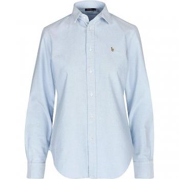 Camisa Oxford básica de mujer Polo Ralph Lauren azul con logo a contraste, talla 38, regular fit, manga larga
