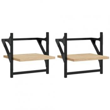 Estantes de pared con barras 2 uds 30x25x30 cm Negro, Roble Sonoma, Roble ahumado Mueble Almacenaje Estantería para Oficina, Estudio, Dormitorio Estantería/Librería/
