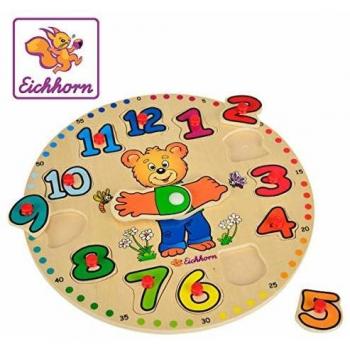 Reloj Puzzle de Madera Encajable con 13 Piezas para Aprender, a Partir de 2 Años