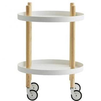 Normann Copenhagen - Bloque - Carro de servir, carrito de bar, mesita de noche, mesa de café - Madera y metal pulverizado - Diámetro 45 cm x altura 64 cm - Color blanco