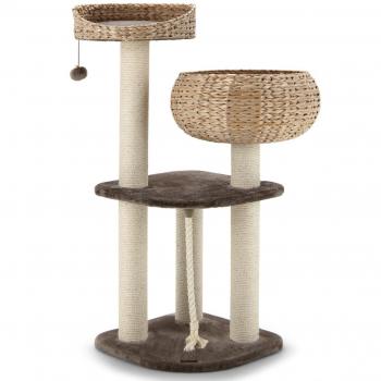 Árbol para Gatos Costway 104 cm con Posaderos, Camas en Forma de Cesta, Torre con Rascador Envueltos en Sisal Natural y Pelota Juguete Colgante