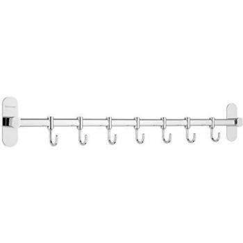 Wangel Adhesivo 7 Gancho Barra Soportes y Organizadores para Utensilios de Cocina, Pegamento Patentado + Autoadhesivo, Acero Inoxidable, Acabado Pulido, 40CM