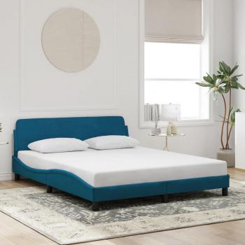 Cama con cabecero en terciopelo azul 160x200 cm