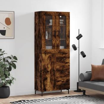 Aparador Alto de Madera Contrachapada 69,5x34x180 cm con 1 Puerta y 3 Cajones en Color Roble Ahumado