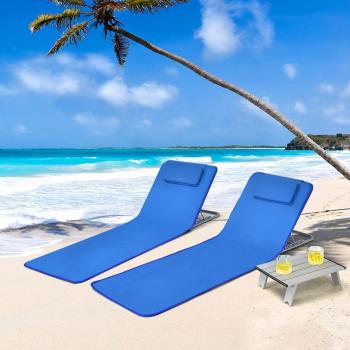 Adjustable 3-Piece Beach Lounge Chair Set with Blue Mat and Table