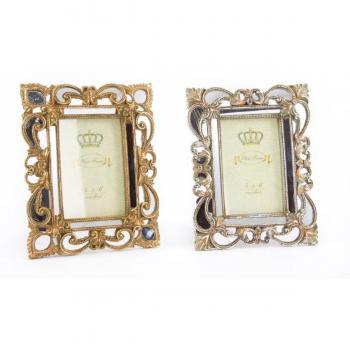 Marco de Fotos DKD Home Decor 19 x 2 x 25 cm Plateado Dorado Resina Shabby Chic (2 Unidades)
