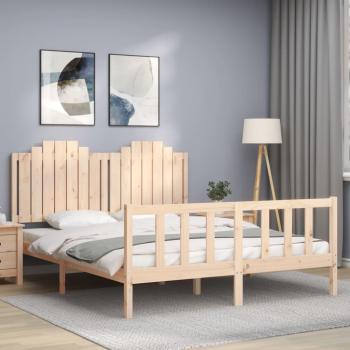 Cama de matrimonio King Size con cabecero de madera maciza en color marrón
