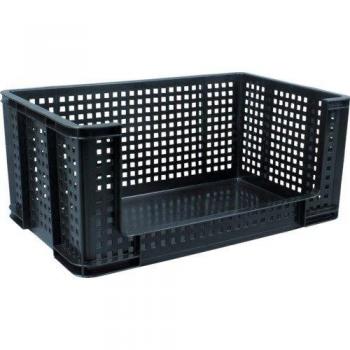Caja de almacenaje archivo 2000 polipropileno 64 litros apilable con paredes y base de rejilla color negro
