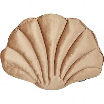 Cojín Decorativo de Terciopelo Beige en Forma de Concha Marina con Diseño Liso