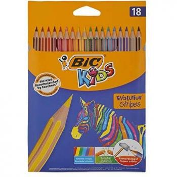 BIC Kids Evolution Stripes Lápices de colores - colores Surtidos, Blíster de 18 unidades, 950524
