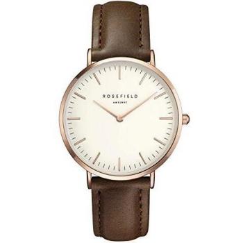 Rosefield Reloj Mujer The Bowery de Plata: Caja de Reloj Redonda de 38 mm con Esfera Blanca y Correa marrón - BWBRR-B3