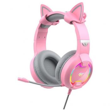 Auriculares Gaming Havit Gamenote H2233d Rosa con Orejas de Gato y Iluminación RGB - Altavoces de 50mm