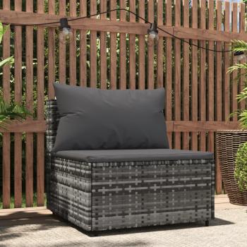 Grey Poly Rattan Garden Middle Sofa with Cushions