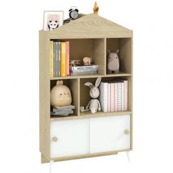 Estantería Infantil de Madera Bicolor con 4 Compartimentos 80x30x140,5 cm Blanco y Natural