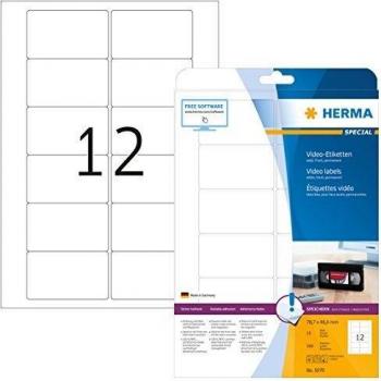 Etiquetas de Video HERMA 5070, 78,7 x 46,6 mm, color blanco, papel mate, pack de 300 etiquetas (25 hojas)
