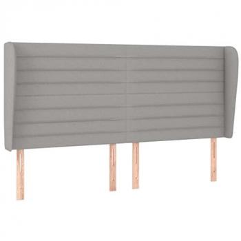 Cabecero con orejas de tela gris claro 203x23x118/128 cm, tapizado en tela gris claro, dimensiones de 203 cm de ancho, 23 cm de grosor y altura ajustable entre 118 y
