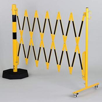 Poste de Seguridad Móvil con Rejilla Plegable, Amarillo/Negro, 3600x1000mm, Tubo Redondo Ø60mm